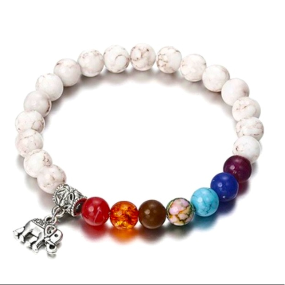 Stretch elephant bracelet with colored pine beads. Comes with a free gift box.